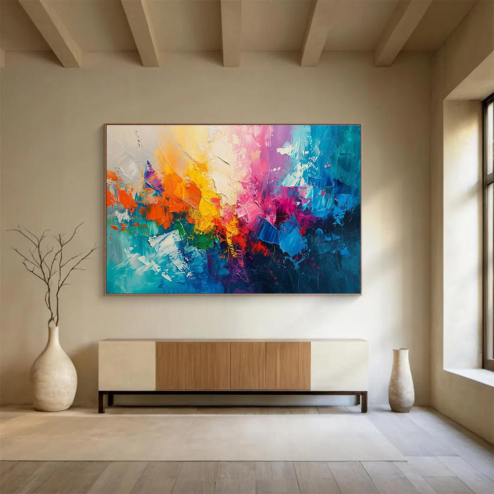 Rainbow Abstract Burst Energetic Painting for Creative Spaces YHT048