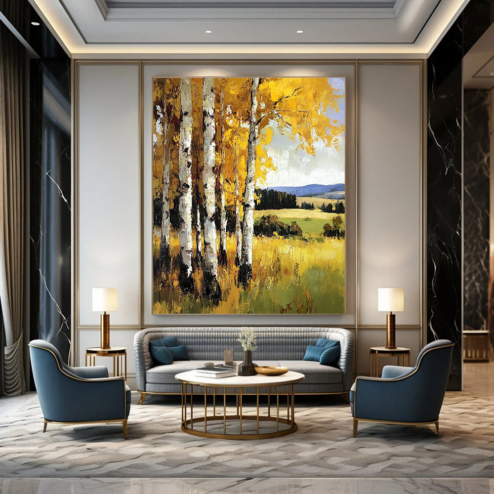Yellow Birch Forest Painting of Autumnal Warmth GAB0149