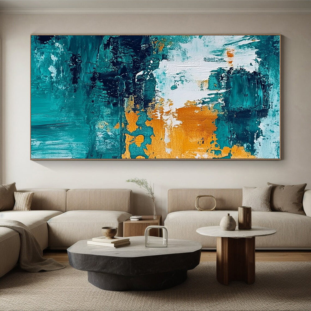 Teal and Orange Abstract Painting with Bold Textures WINK793
