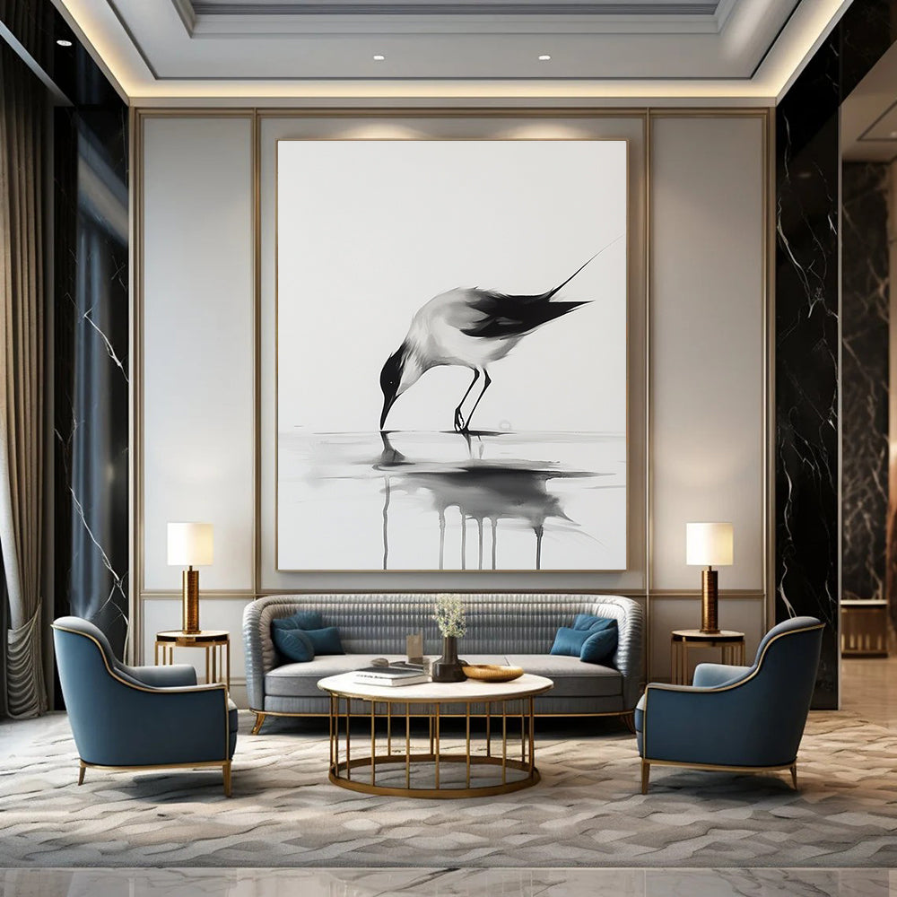 Bird in Contemplation Abstract Painting with Subtle Reflections GAB0024