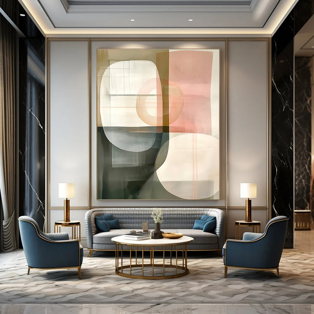 Soft Geometry Abstract Painting for Elegant Living Rooms GAB1027