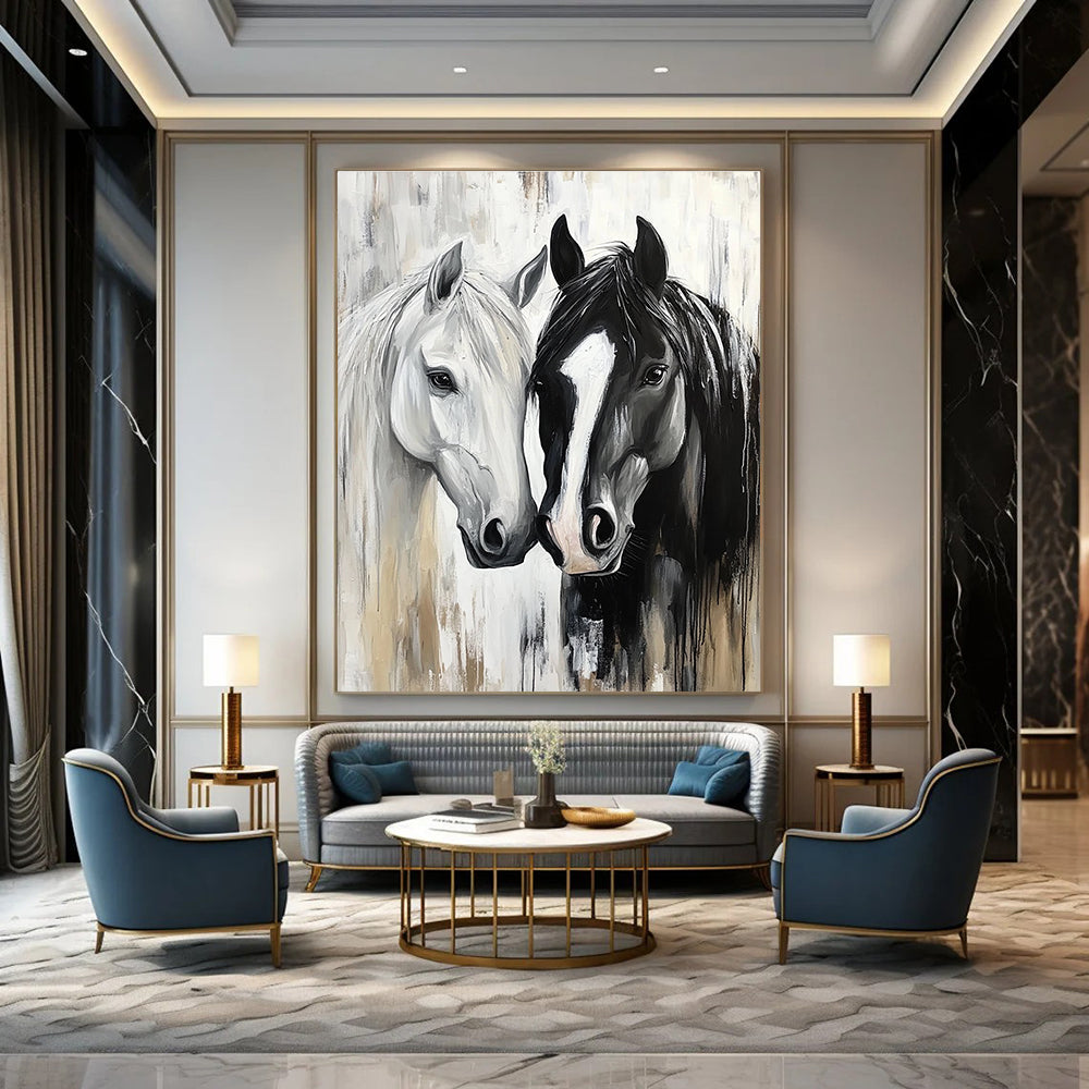 Two Horses Portrait Graceful Abstract Painting for Equestrian Enthusiasts GAB1499
