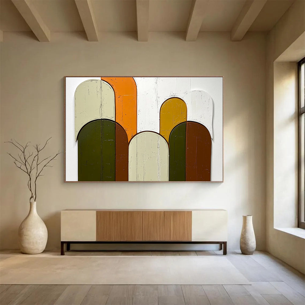 Colorful Arched Shapes on Wood Abstract Painting ABS587