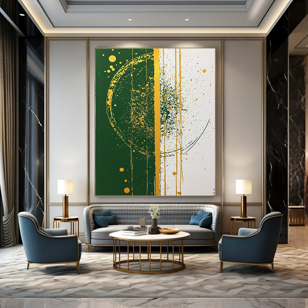 Green and Gold Splatter Bold Abstract Painting GAB0332