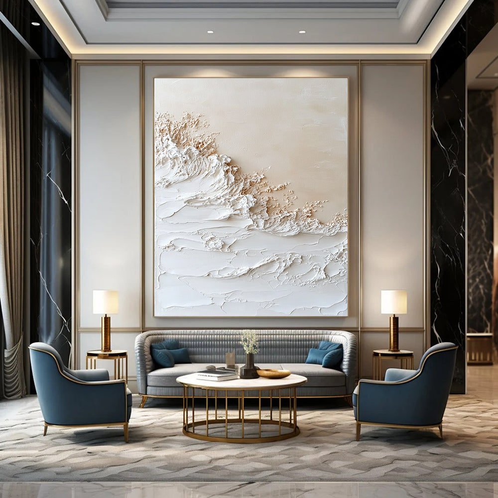 White Textured Waves Coastal Abstract Art GAB0374