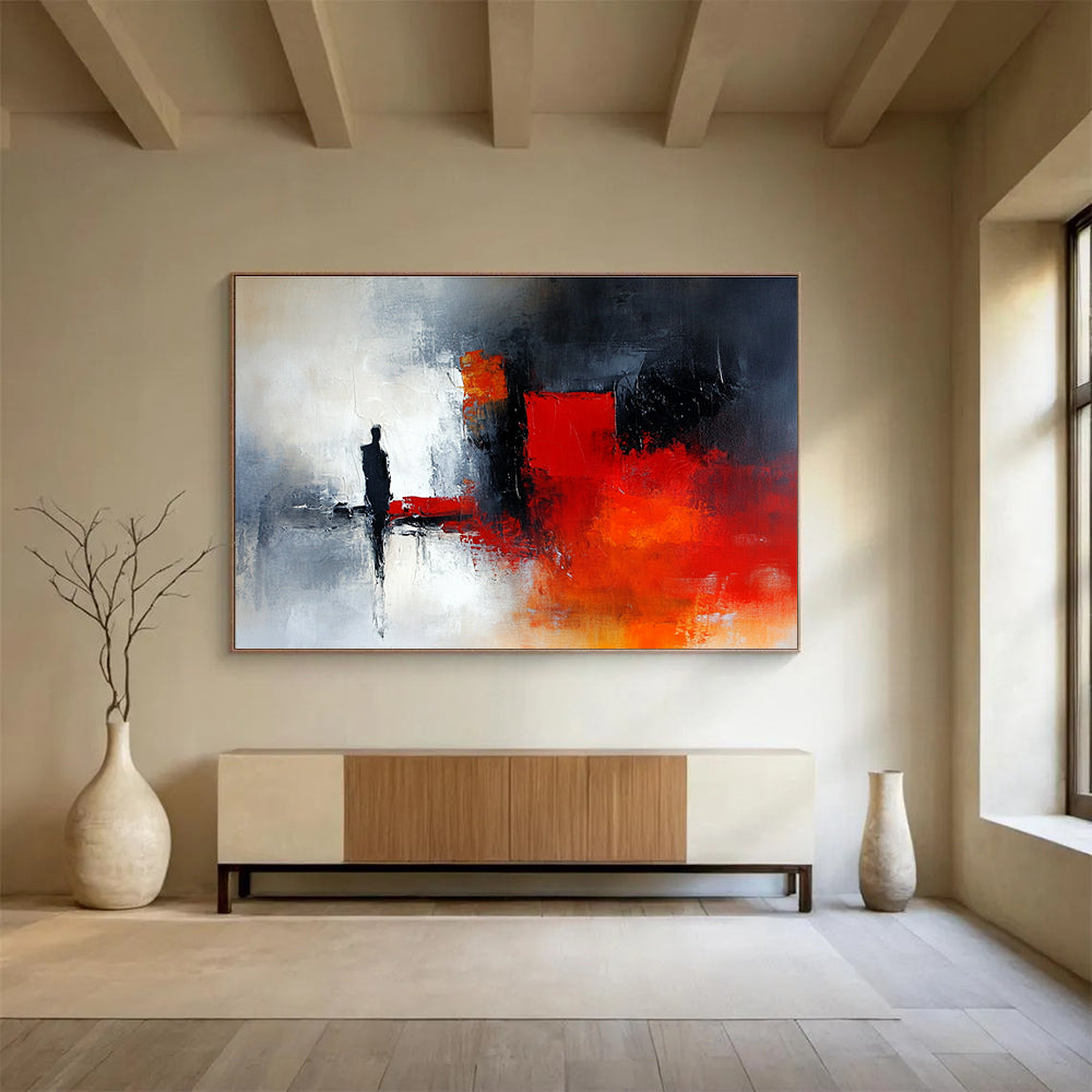 Red and Black Abstract Figure with Dramatic Tones Abstract Painting ABS389