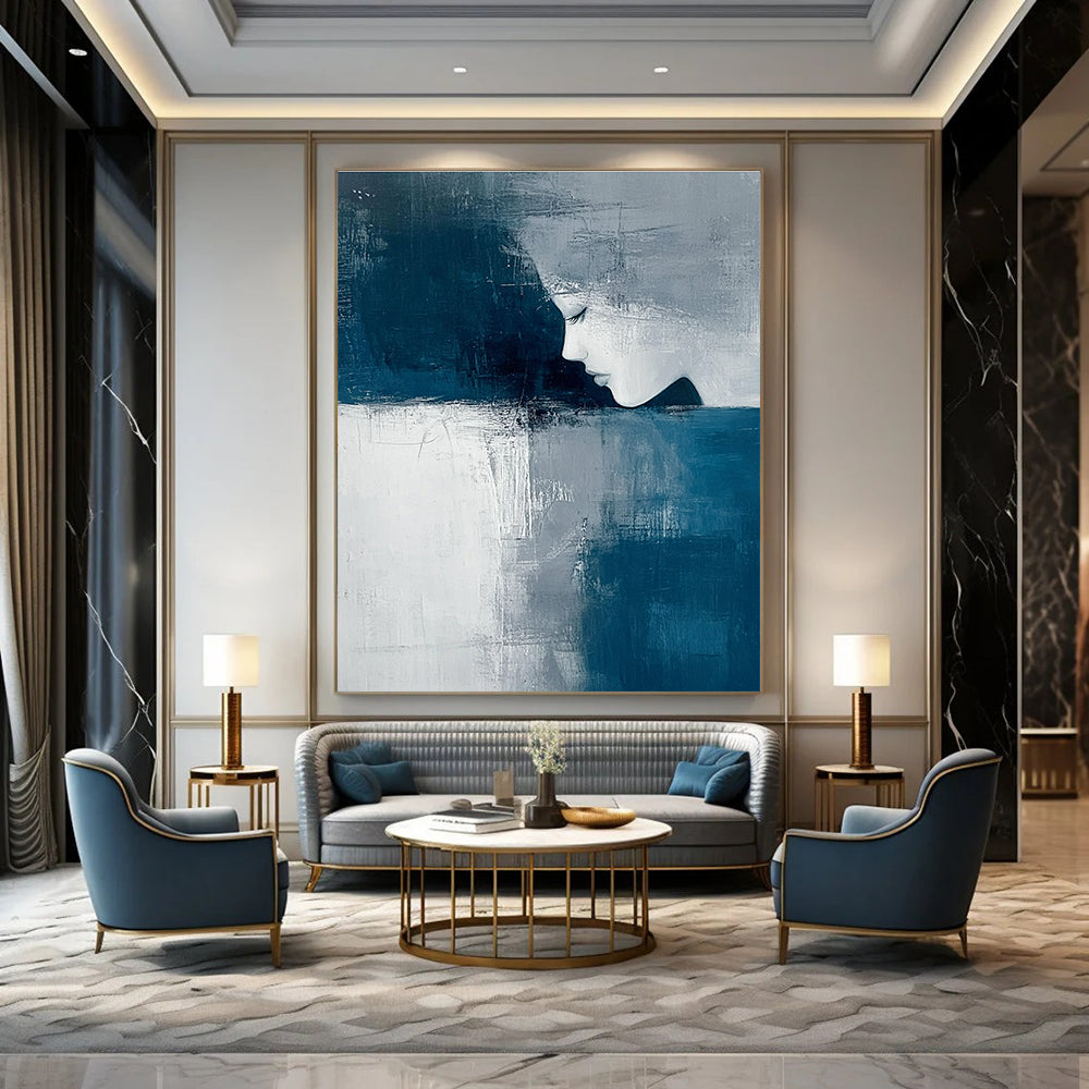 Blue and Gray Abstract Portrait - Introspective Figurative Abstract Art GAB0464