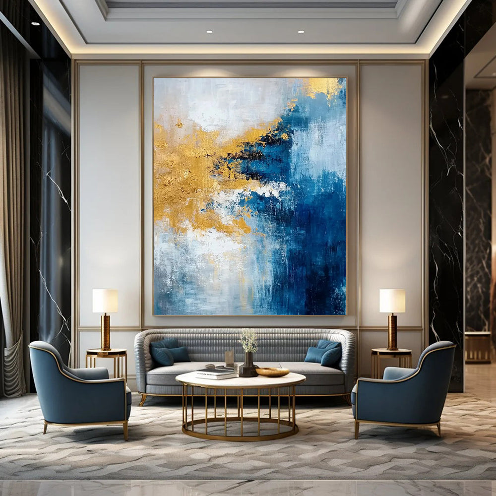 Blue and Gold Abstract Painting for Luxury Hotel Lobbies HENG062