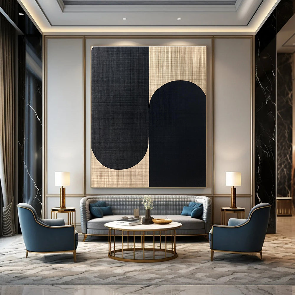 Black and Beige Oval Shapes Abstract Painting for Monochrome - Themed Spaces GAB1357