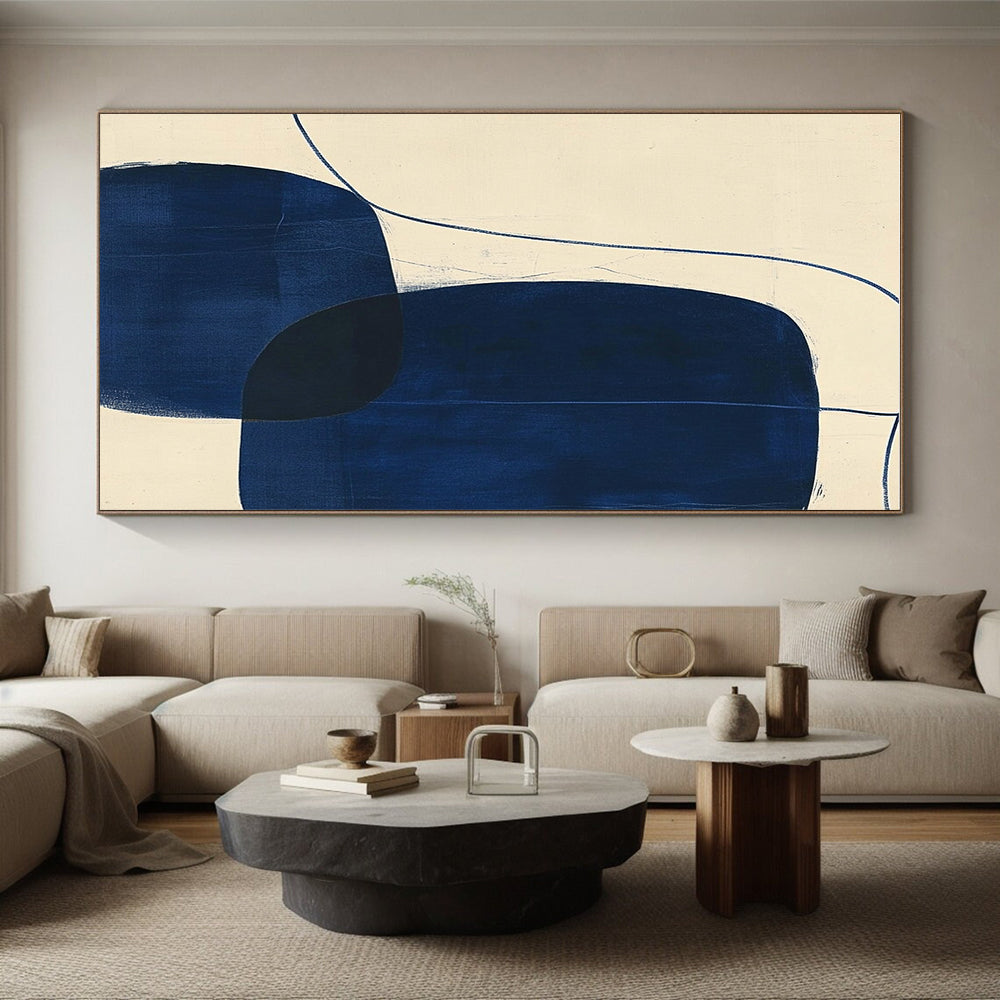 Blue - Shaped Abstract Painting with Fluid Lines WINK856