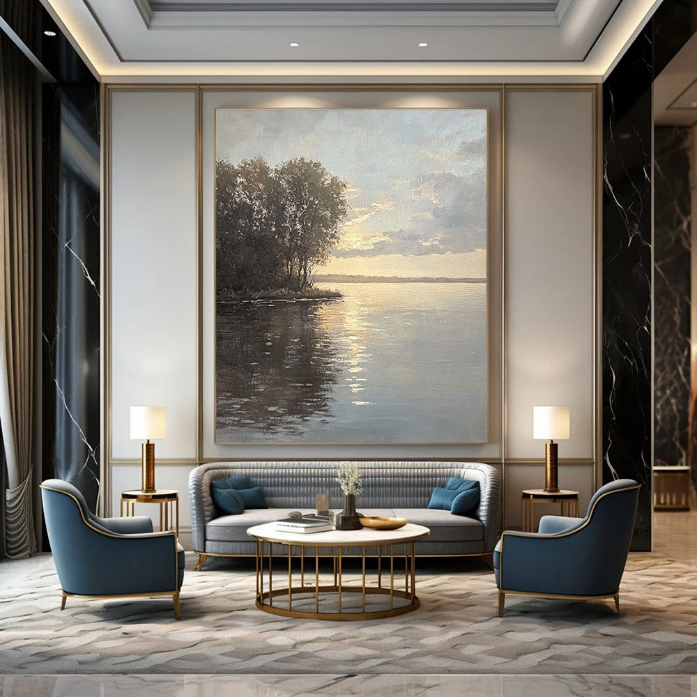 Lake at Sunset Serene Landscape Abstract Painting GAB0333