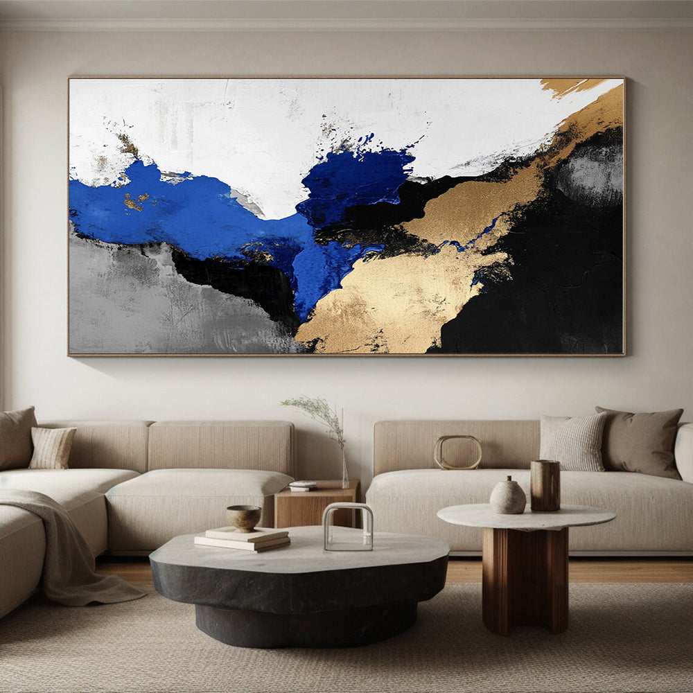 Blue - Gold Abstract Splash Painting with Luxurious Energy WINK365