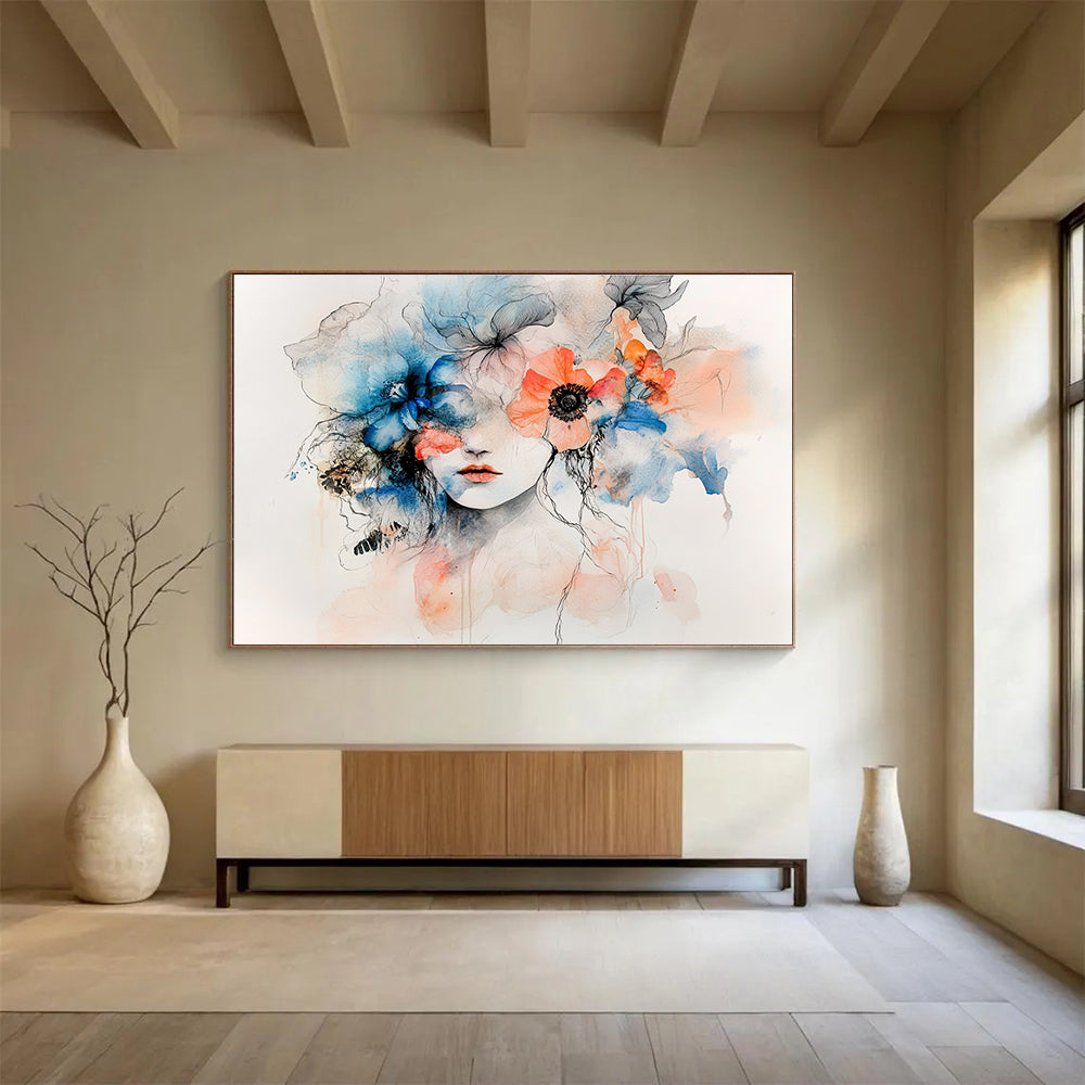 Floral Woman Portrait: Blending Beauty and Nature Abstract Painting ABS157