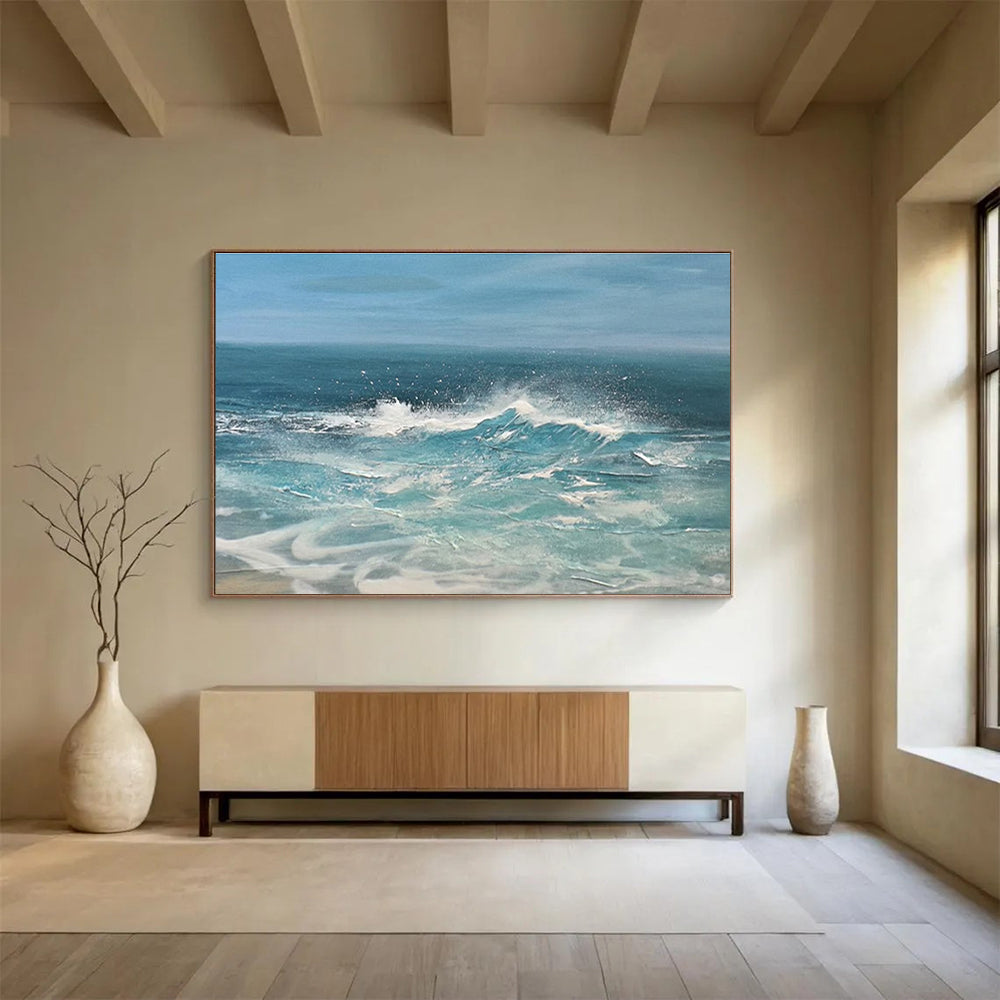 Crashing Waves Abstract Dynamic Seascape Painting for Adventure - Inspired Spaces YHT024