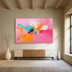 Pink - based Color Burst with Dynamic Brushstrokes Abstract Painting ABS381