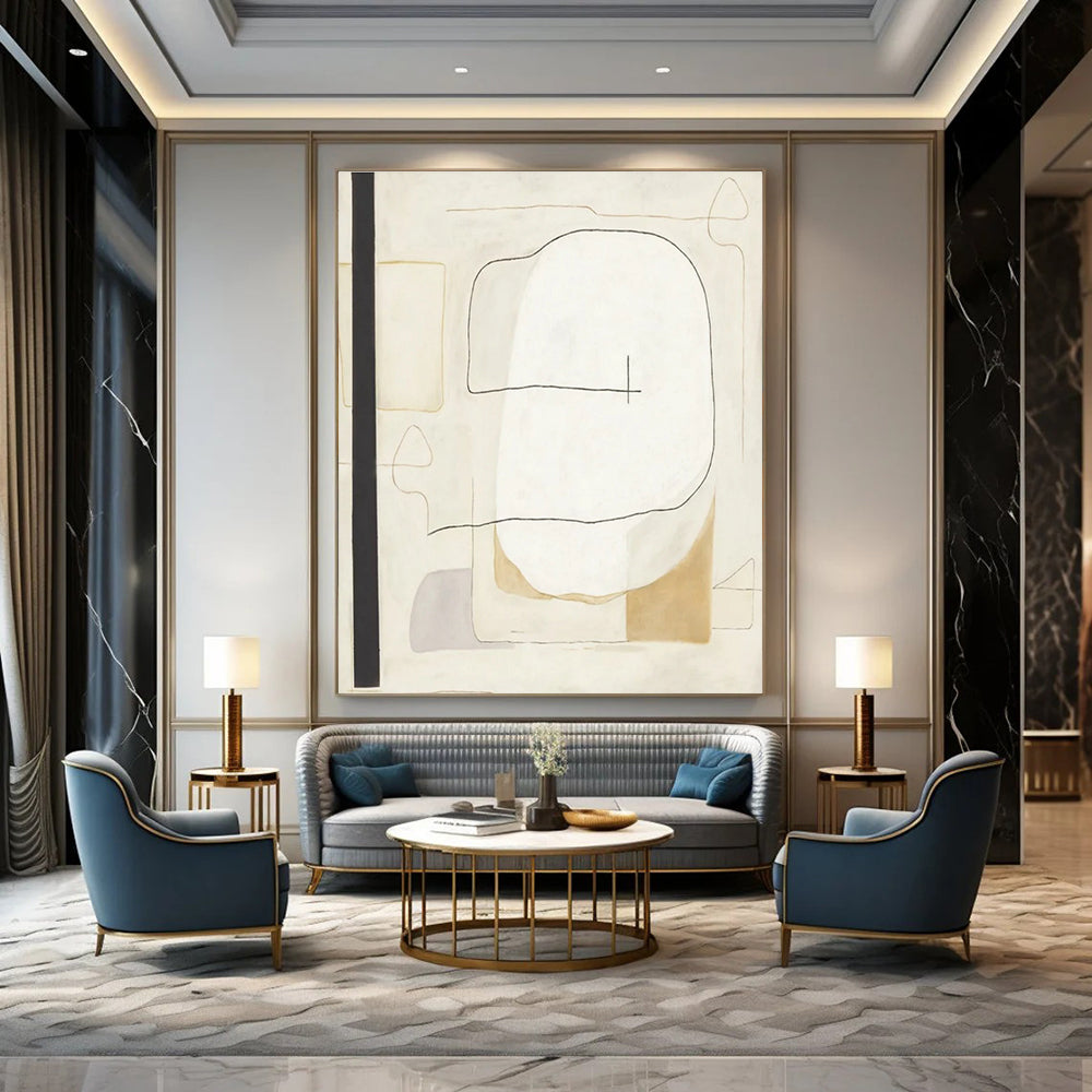 Minimalist Line Shapes Abstract Painting for Modern Office Waiting Rooms HENG025