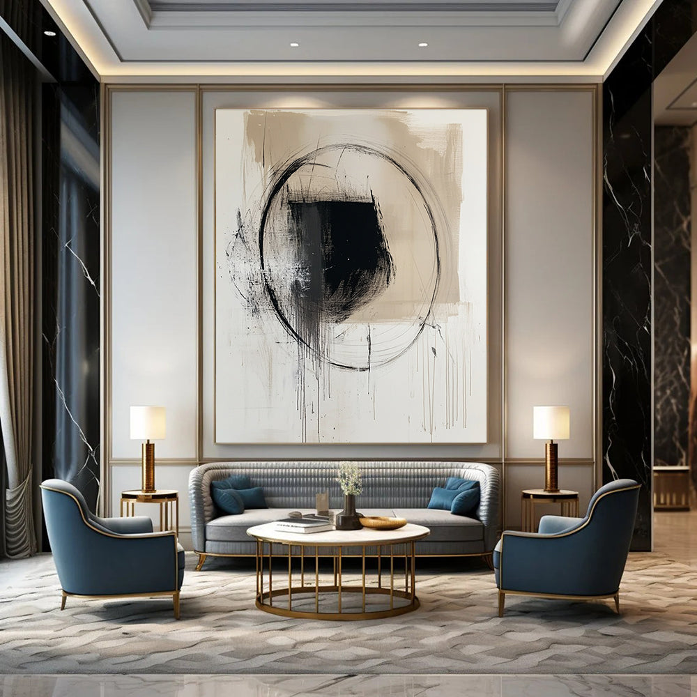 Black and Beige Abstract Painting for Minimalist Interiors GAB0721