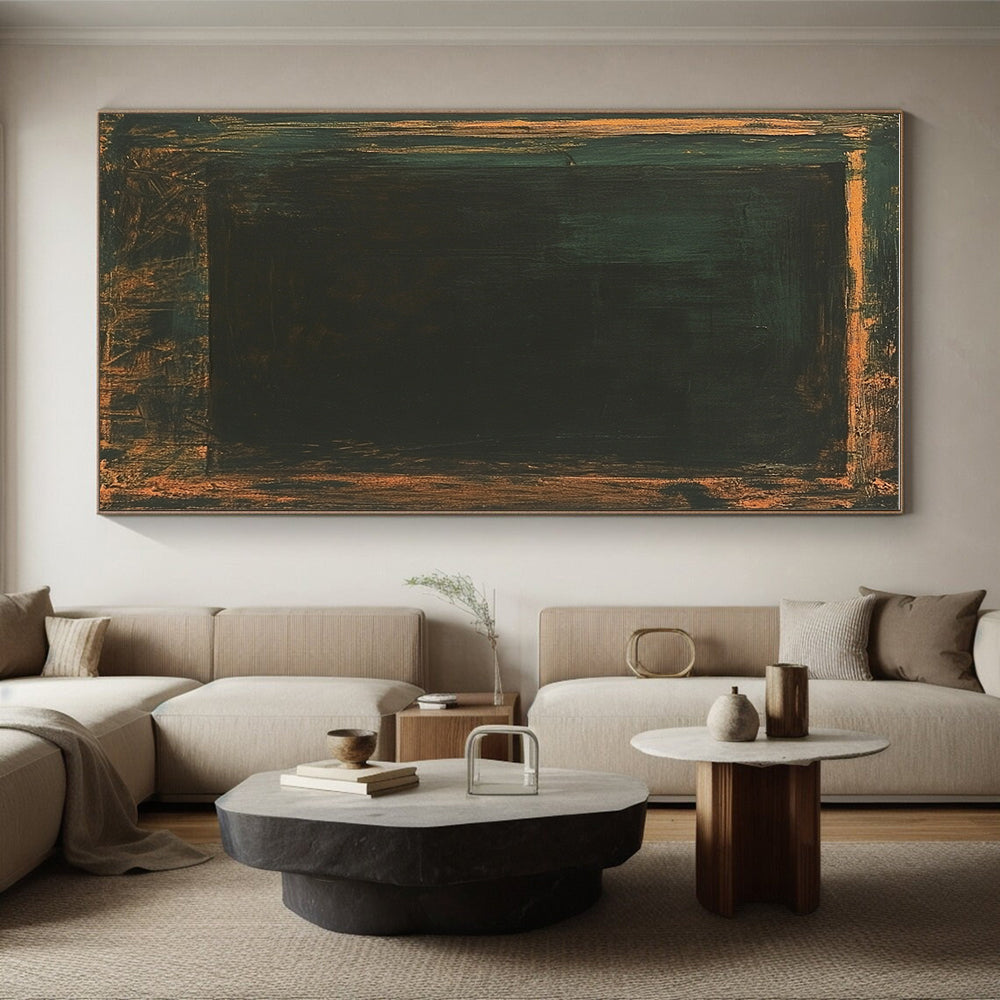 Framed Dark Rectangle Abstract Painting with Mysterious Allure WINK089