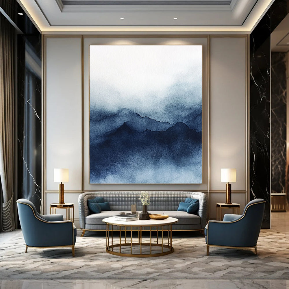 Blue Watercolor Mountain Silhouette Abstract Painting for Nature - Inspired Bedrooms GAB0981