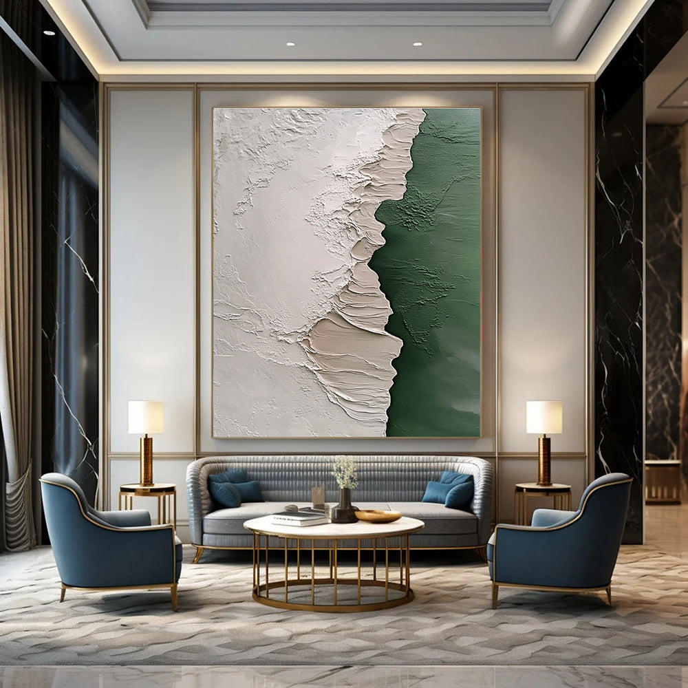 Textured Green and Beige Art - Tactile Abstract Painting GAB0404