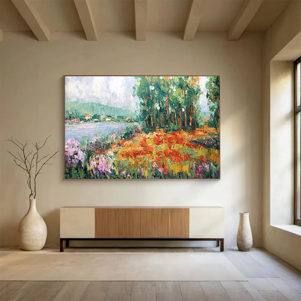 Lakeside Flower Field Abstract Painting for Garden - Themed Cafes YHT228