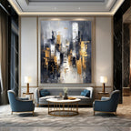 Gray and Gold Cityscape Abstract Painting for Sophisticated Decor GAB0695