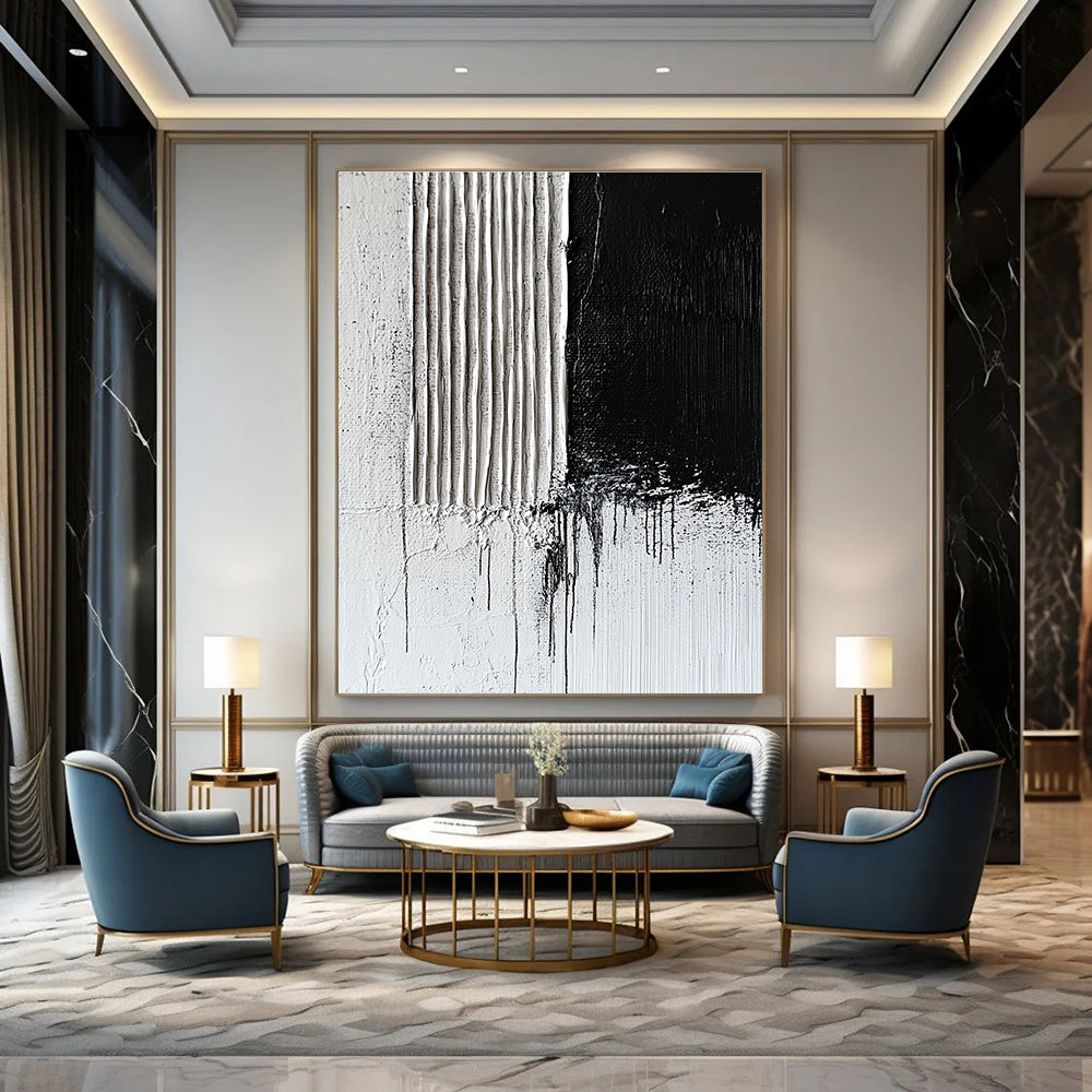 Black and White Drip Abstract Painting for Industrial - Styled Lofts GAB1025