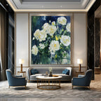 White Roses in Blue Impressionistic Abstract Painting for Romantic Spaces GAB1537