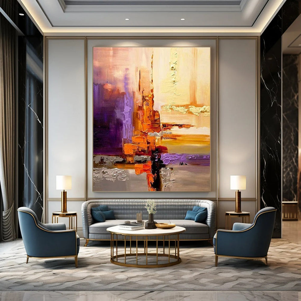 Rich Warm - Toned Abstract Cityscape Painting for Sophisticated Spaces HENG278