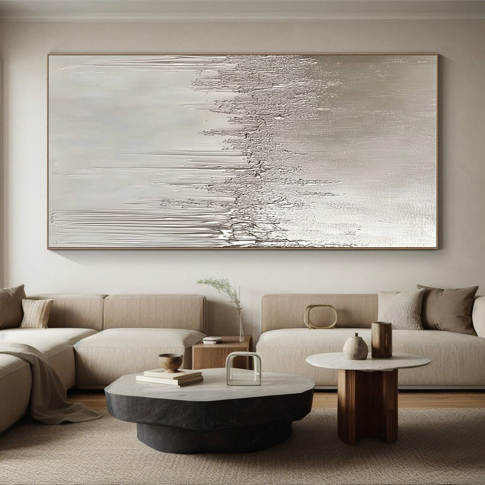 Dripping Silver Abstract Painting with Subtle Drama WINK305