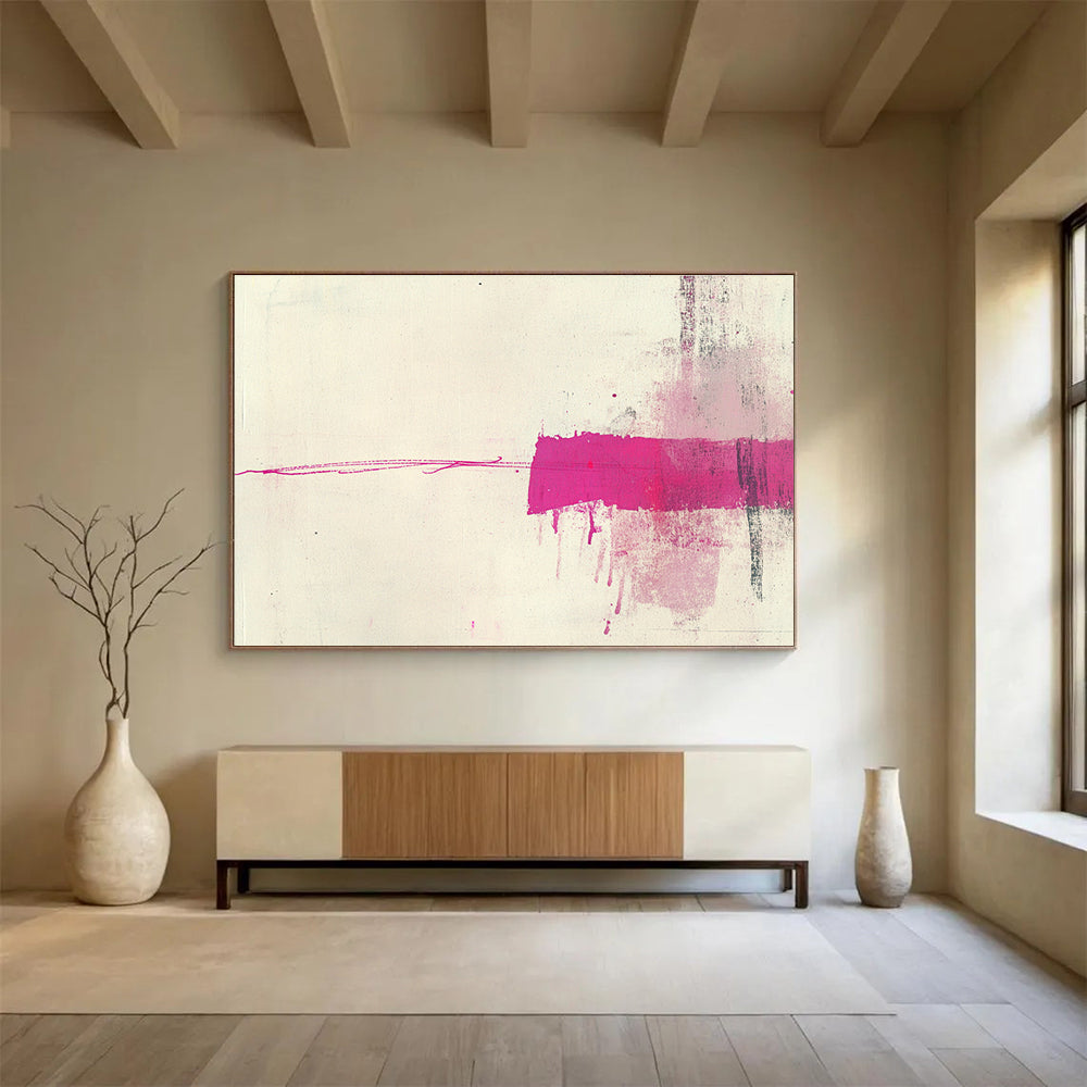 Minimalist Pink Strokes Artwork for Modern Spaces, Exploring Simplicity and Visual Tension Abstract Painting ABS141