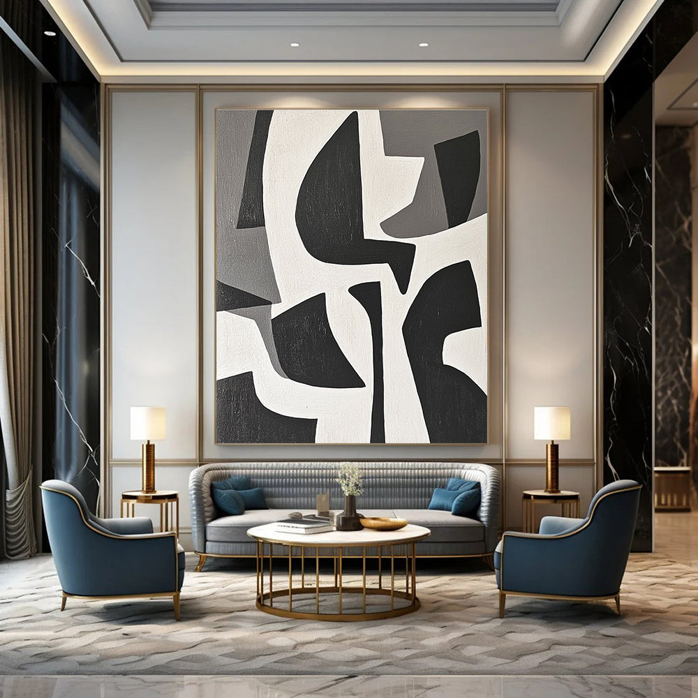 Black and White Geometric Abstract Painting for Modern Art Studios GAB0789