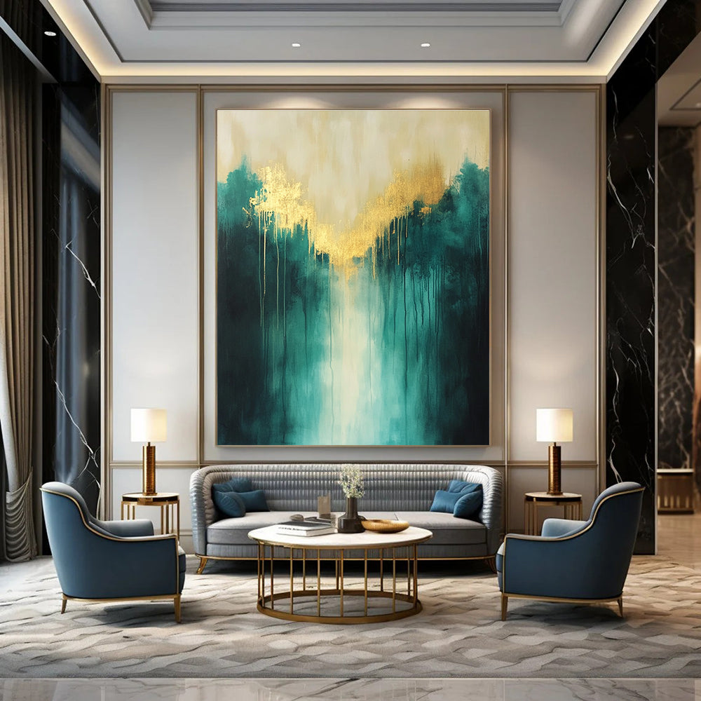 Enchanting Gold and Green Forest Abstract Painting GAB0679