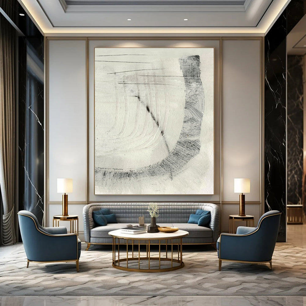 Minimalist Black - White Abstract Painting for Zen - Inspired Bedrooms HENG214