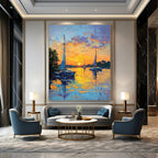 Sailboats at Sunset Serene Abstract Painting for Waterfront Homes GAB1439