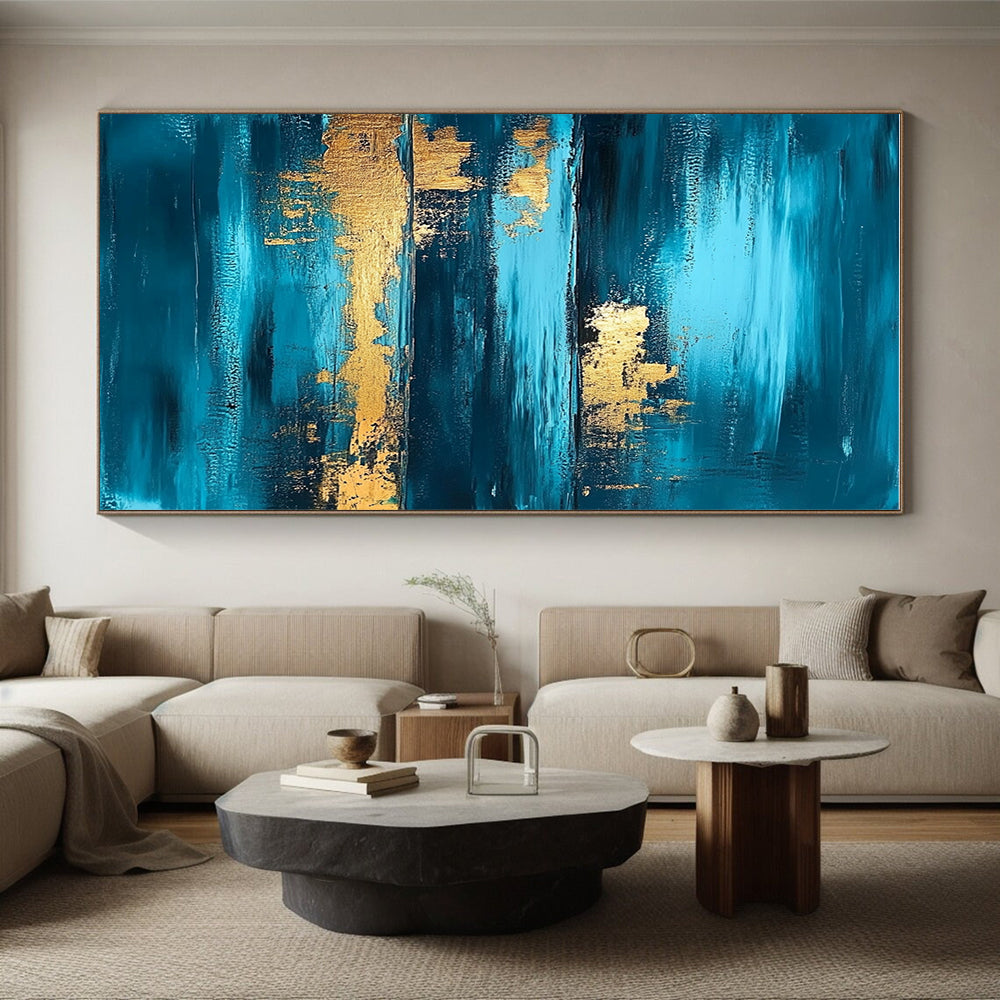 Deep Blue - Gold Abstract Layers Painting with Rich Depth WINK375
