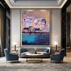 Riverside Buildings Abstract Painting for Bohemian - Style Cafes HENG460