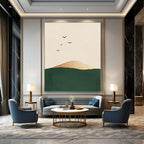 Birds Over Golden Hill Abstract Painting for Bohemian - Style Bedrooms GAB1383