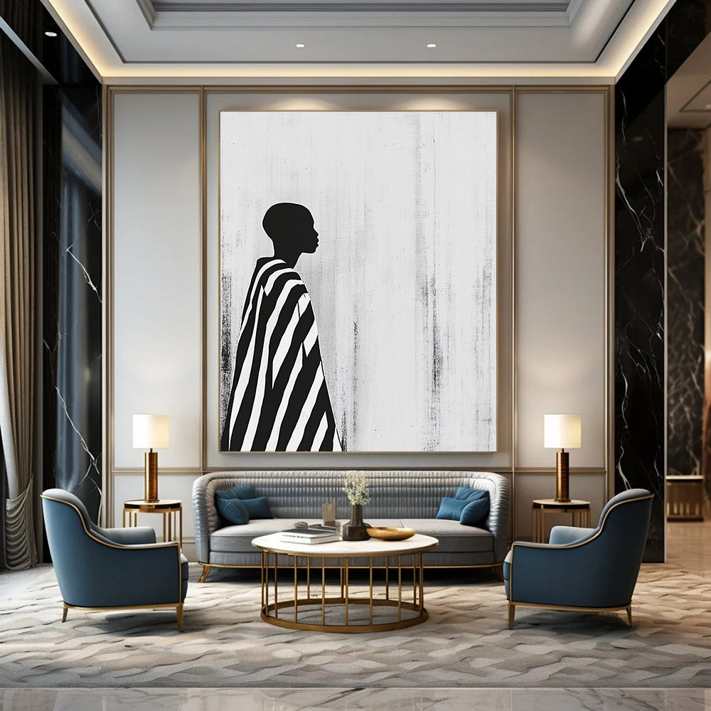 Striped Cloak Silhouette Abstract Painting of Urban Mystery GAB0216