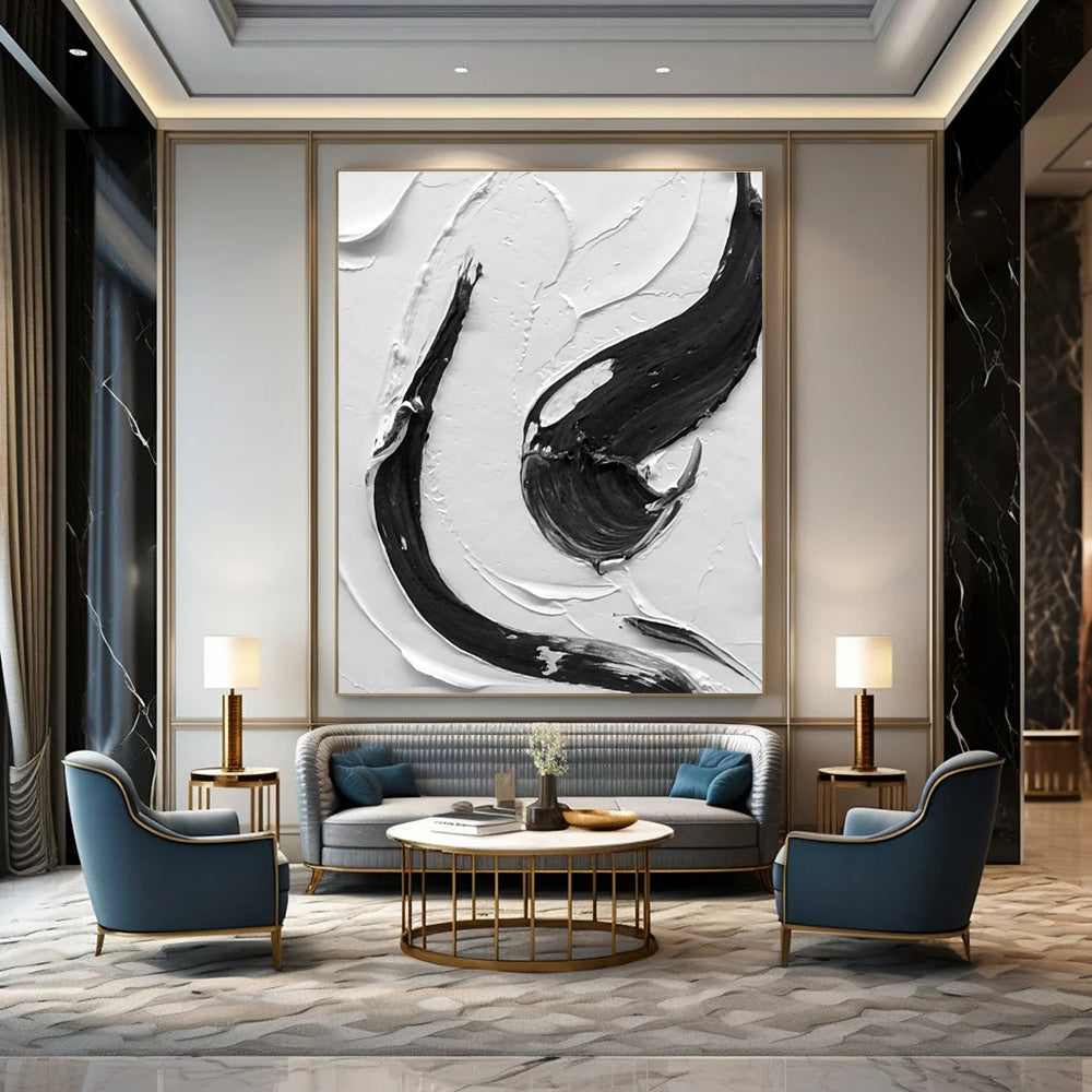 Black - White Vertical Stroke Art Abstract Painting for Contemporary Entrances HENG377