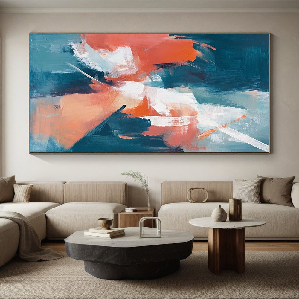 Teal Orange Abstract Fusion Painting with Subtle Blends WINK641