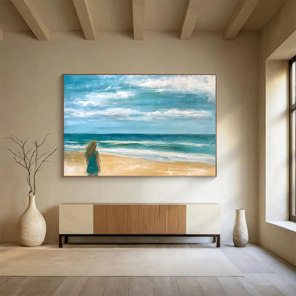 Beach Figure Abstract Painting with Calm, Coastal Serenity ABS520