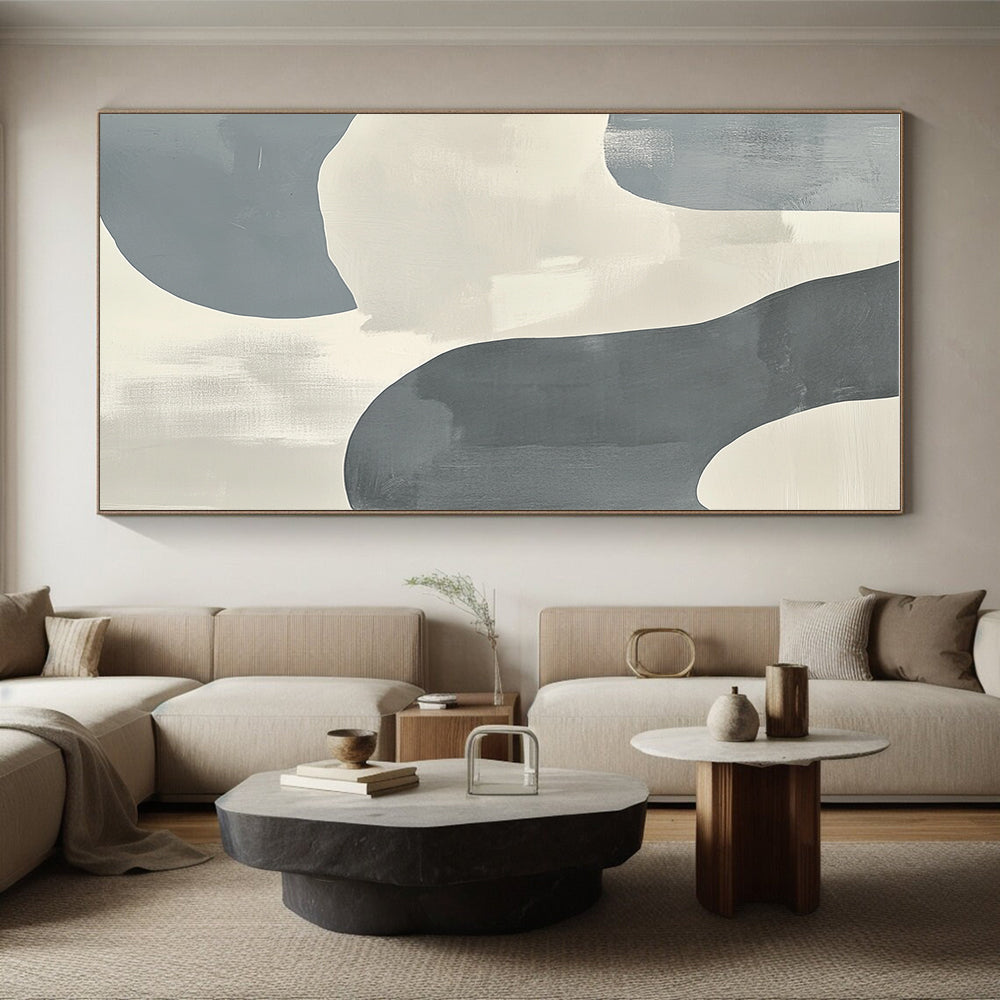 Soft Gray and White Curves Abstract Painting with Gentle Fluidity WINK161