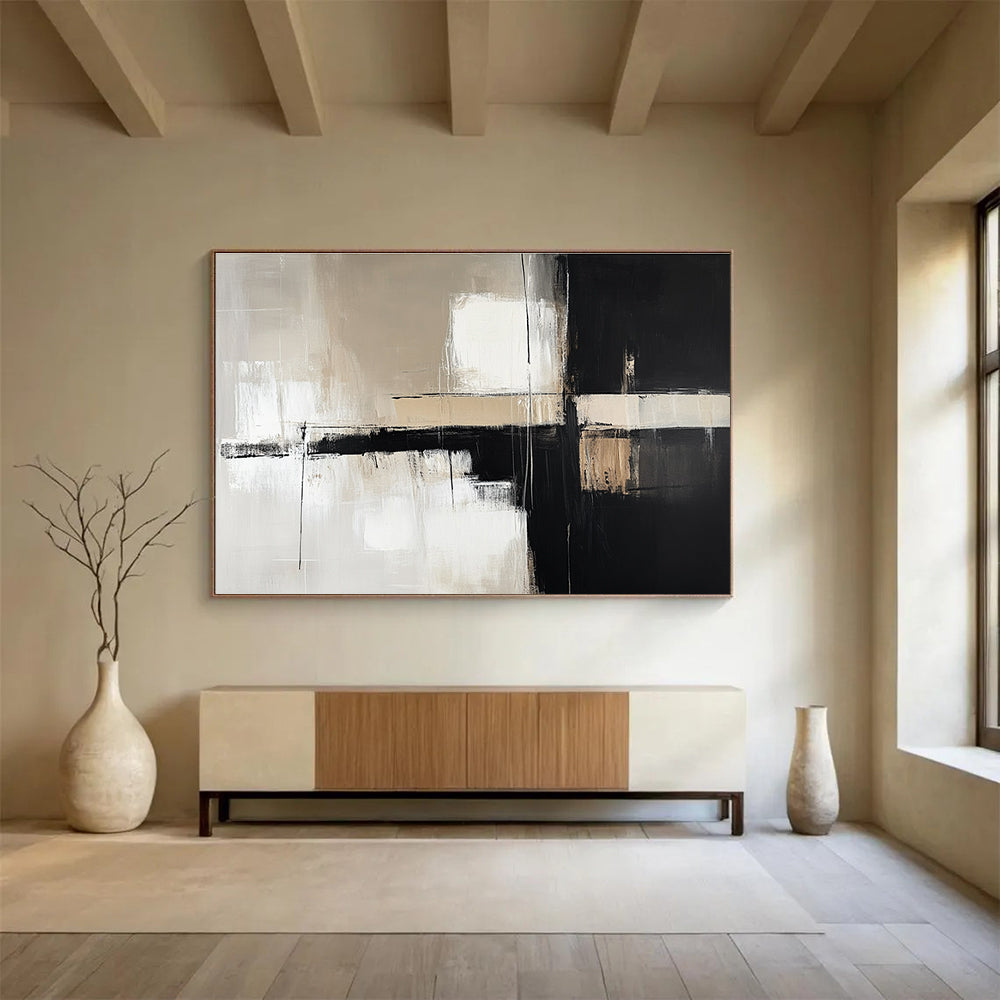 Gray - based Geometric Abstract with Contrasting Strokes Abstract Painting ABS388