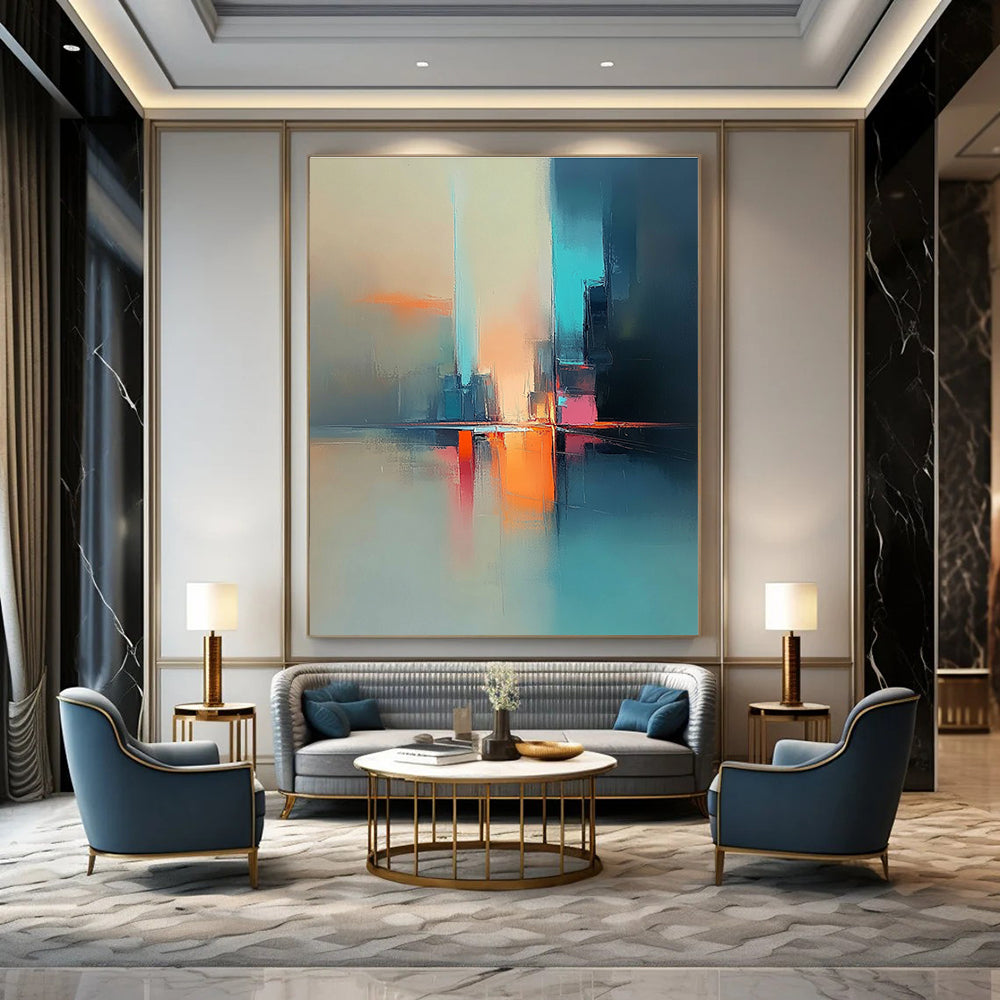 Colorful Cityscape Reflection Vibrant Urban Abstract Painting GAB0227