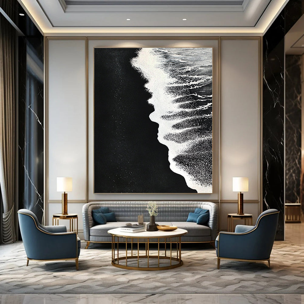 Black and White Beach Minimalist Abstract Painting for Monochrome Lovers GAB1475