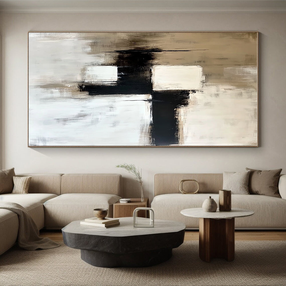 Beige Black White Abstract Painting with Timeless Simplicity WINK559