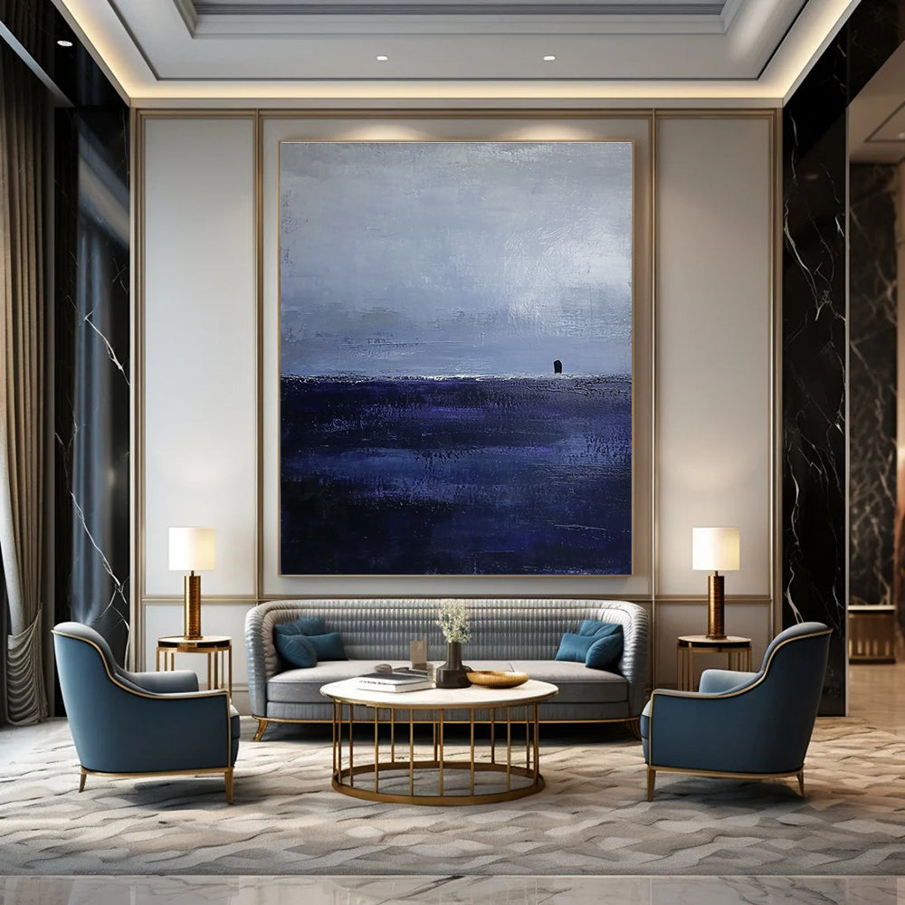 Solitary Figure in Blue Ethereal Landscape Abstract Painting GAB0222