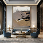 Expressive Black - Beige Abstract Painting for Industrial - Style Cafés HENG201