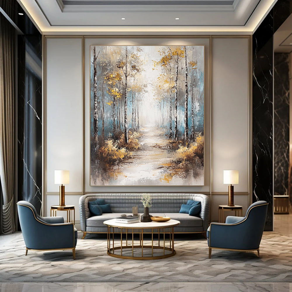 Golden Forest Path - Enchanted Landscape Abstract Painting GAB0500